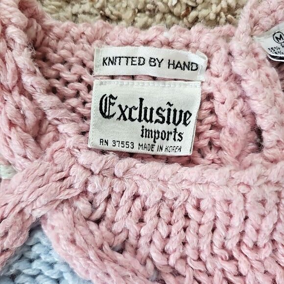 Vintage Pink Chunky Knit Sweater Vest 3D Knit Argyle 80s Pastel Fairy Kei Preppy - Picture 6 of 16